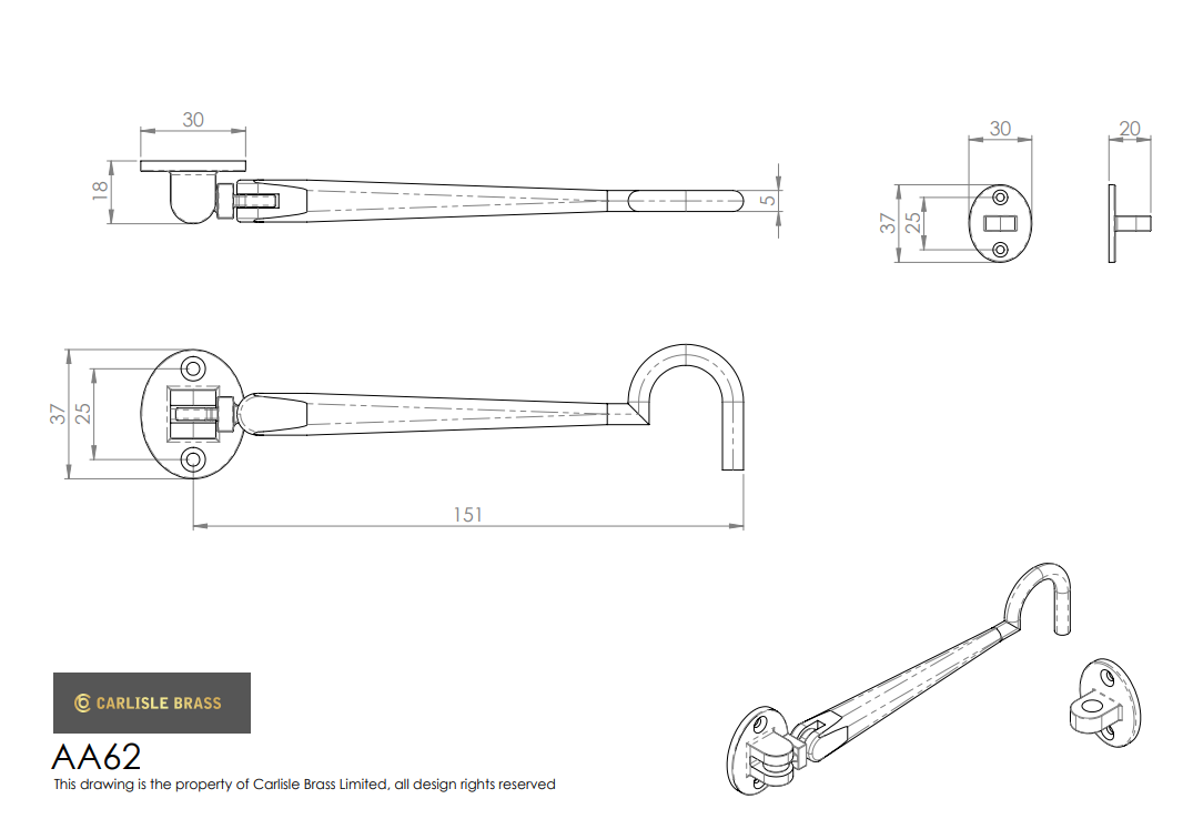 Carlisle Brass AA62 152mm Silent Patern Cabin Hook