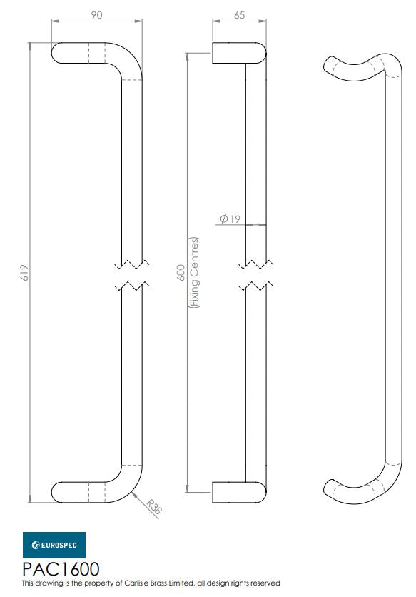 Eurospec Steelworx Cranked Grade 316 Stainless Steel D Type Pull Handle