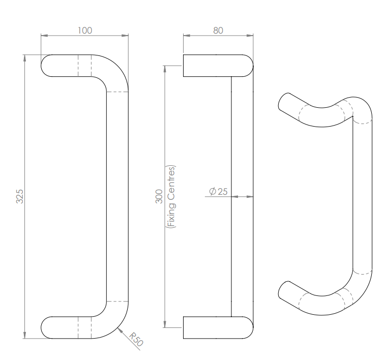 Eurospec Steelworx PBC300 Cranked Stainless Steel D Type Pull Handle 300x25mm(Pair)