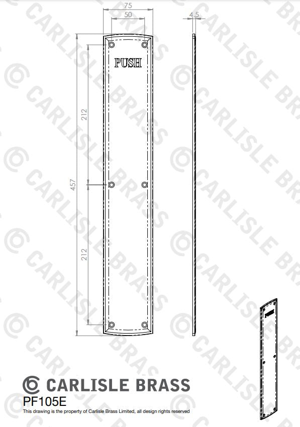 Carlisle Brass PF105 Engraved Finger Plate 455x75mm Polished Brass