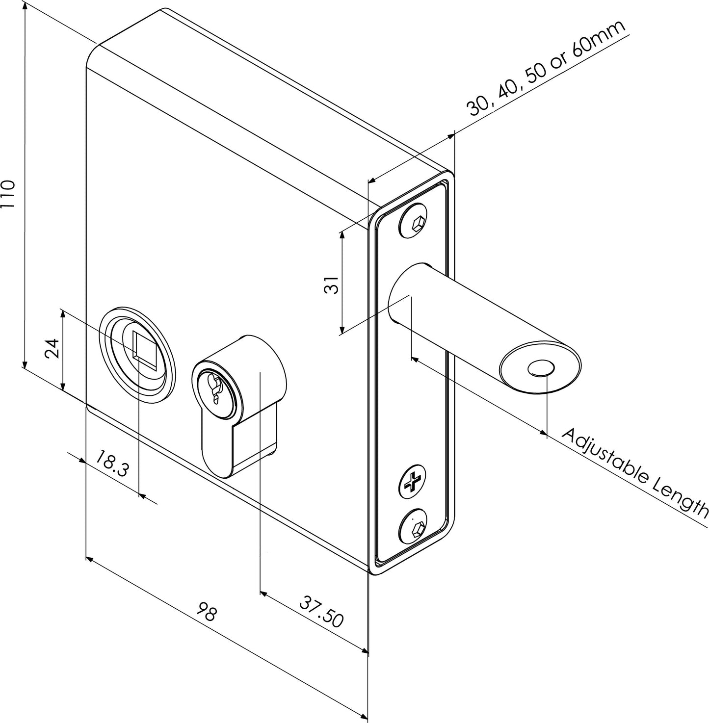 Gatemaster SWLD1640 40mm Weld In Latch Deadlock Gate Lock