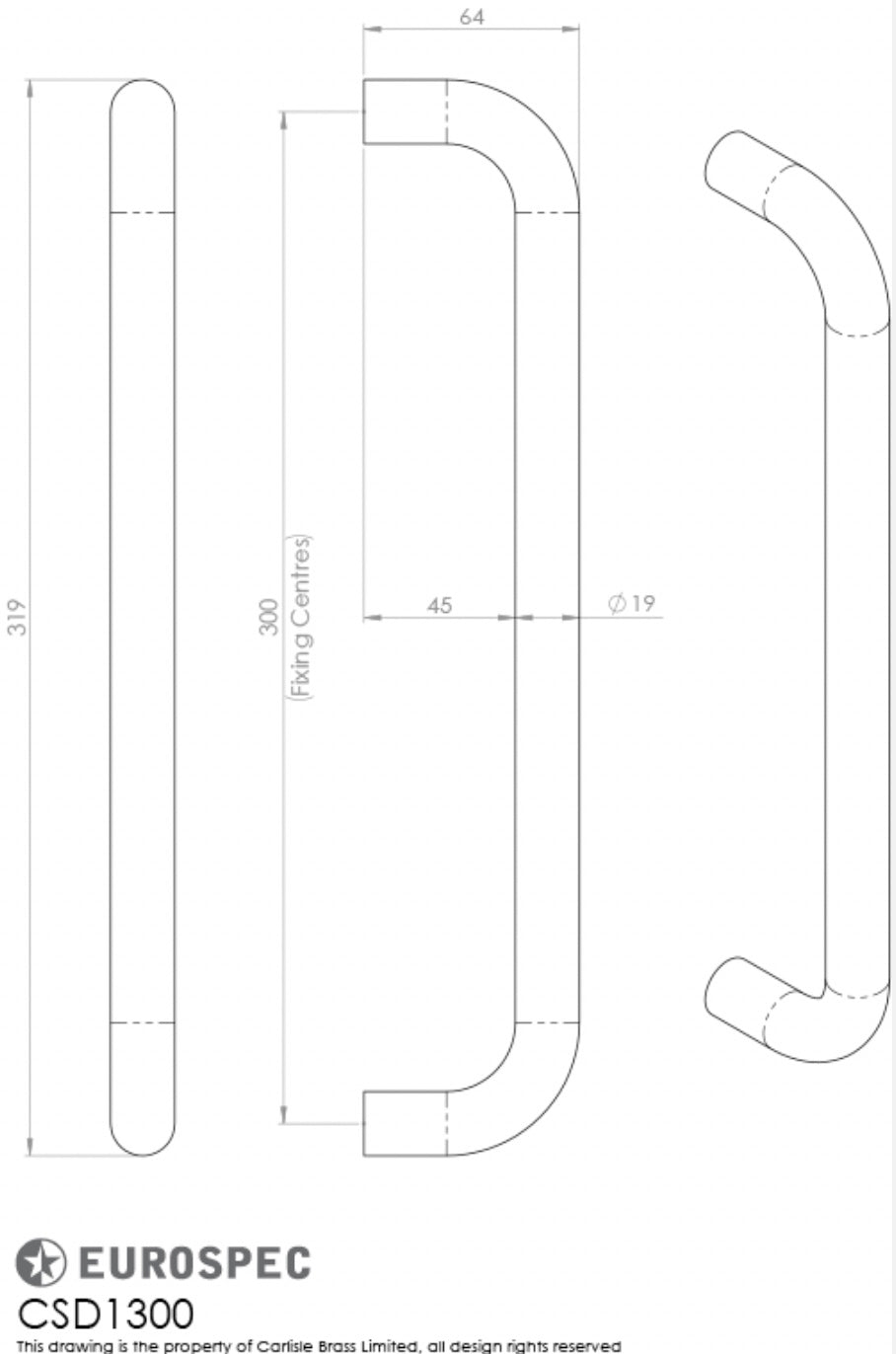 Eurospec Steelworx Grade 304 19mm D Type Pull Handle Matt Black