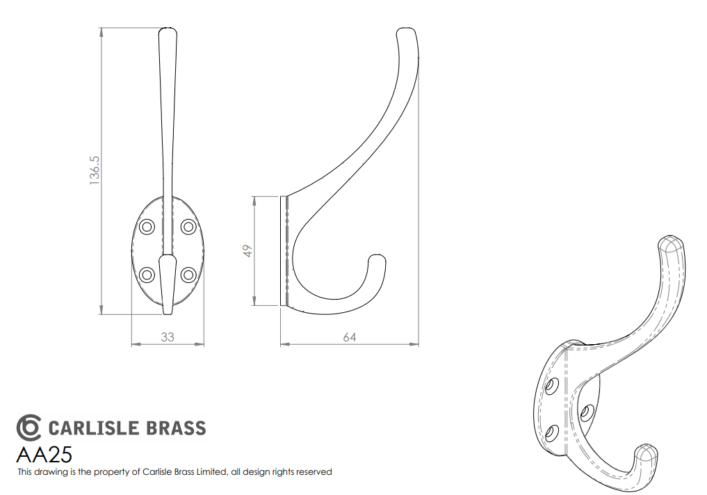 Carlisle Brass AA25 132mm Hat & Coat Hook