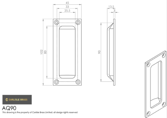 Carlisle AQ90 Flush Pull Handle 102mm x 45mm