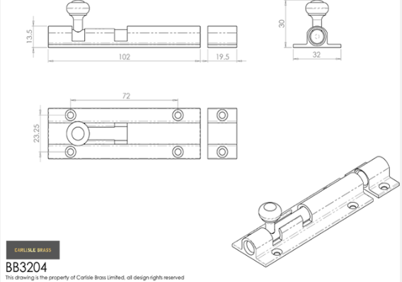 Carlisle Brass Heavy Duty Barrel Bolt