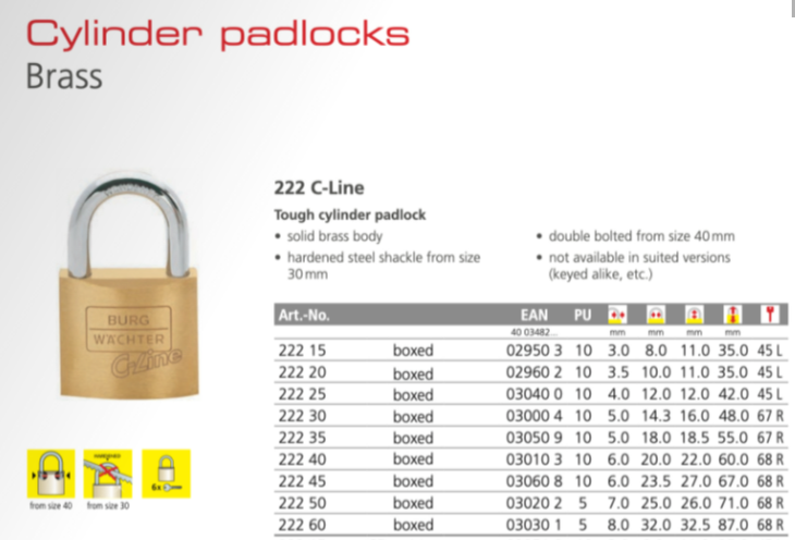 Burg Wachter 222 C-Line Tough Cylinder Padlock