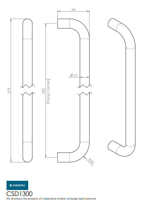 Eurospec Steelworx Grade 304 Stainless Steel D Type Pull Handle
