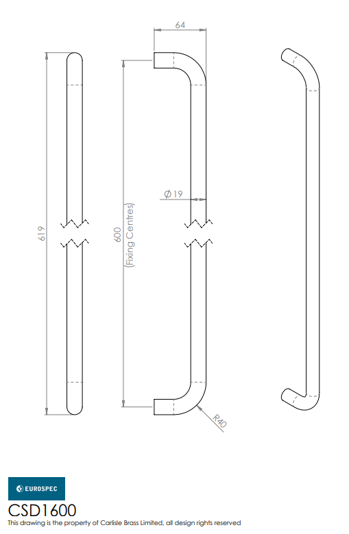 Eurospec Steelworx Grade 304 Stainless Steel D Type Pull Handle