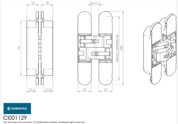 Ceam 1129OTT 3D Concealed Hinge 100x22x18mm