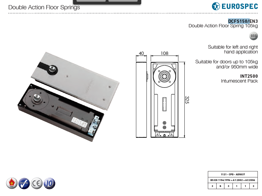 Eurospec DCFS150/EN3 CE Floorspring Double Action