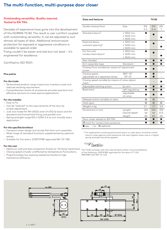 Dorma TS83 Door CE Closer EN3,4,5