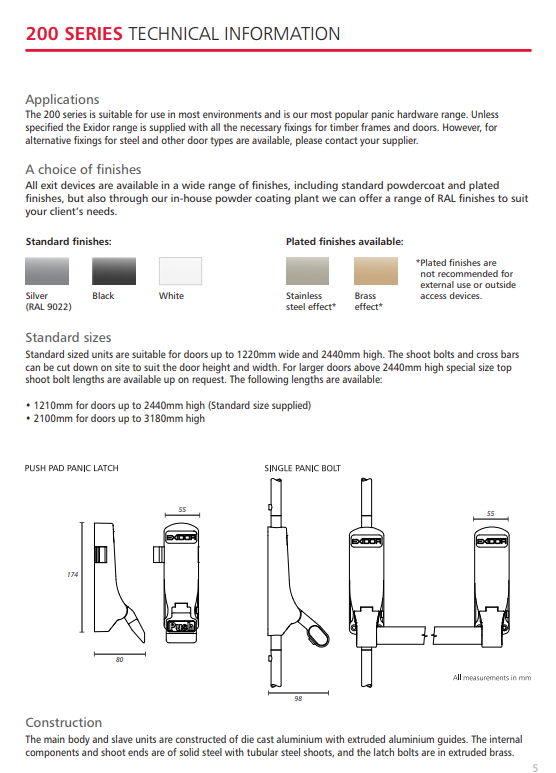Exidor 294 Push Bar Panic Bolt Silver (2 Point Fixing Top & Bottom)