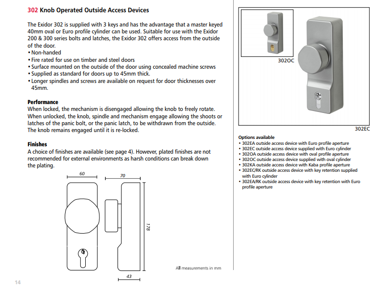Exidor 302 Silver Outside Access Device c/w Euro Cylinder