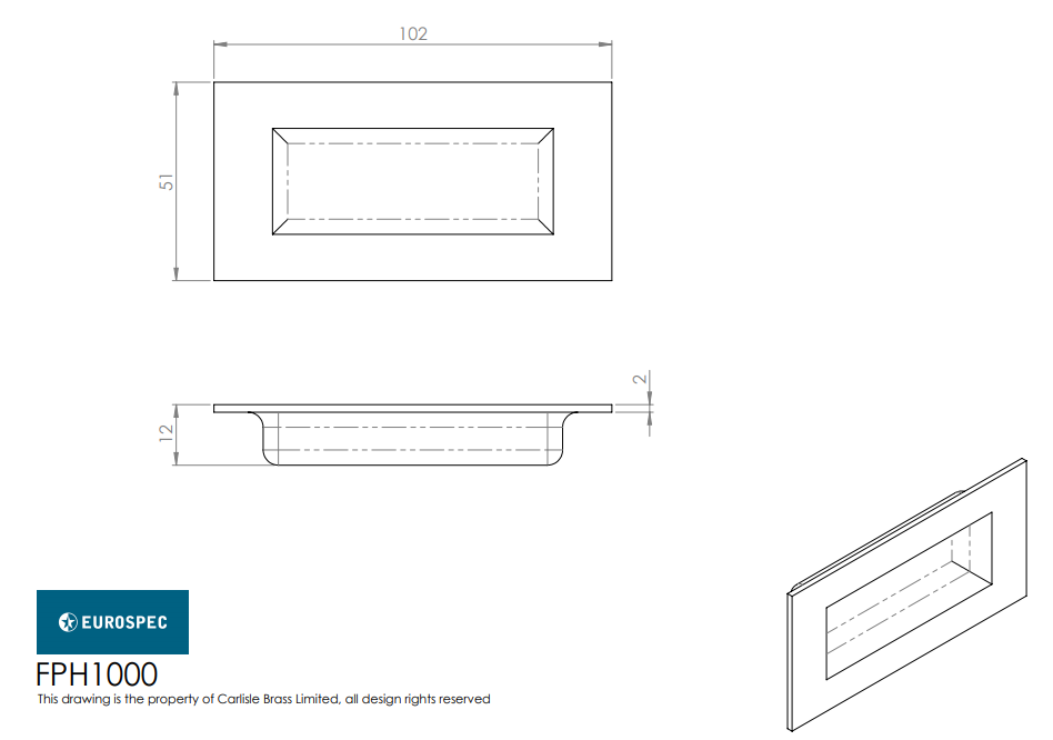 Eurospec FPH1000 Rectangular Flush Pull 102mm x 51mm Satin Stainless Steel