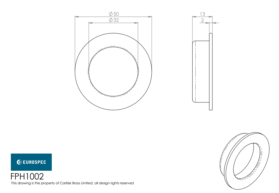 Eurospec FPH1002 Circular Flush Pull 50mm