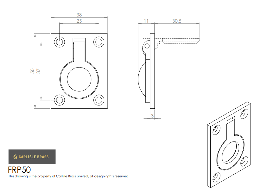 Carlisle FRP50 50mm x 38mm Flush Ring Pull