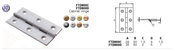 Carlisle FTD800C Cabinet Hinge 50mm x28mm x1.5mm