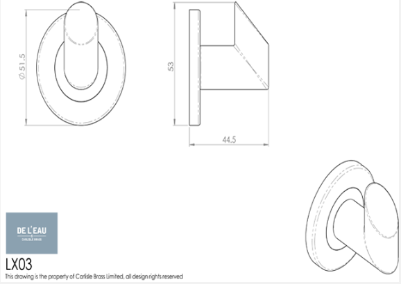 De Leau LX03 Robe Hook 50mm Marine Grade 316 Stainless Steel