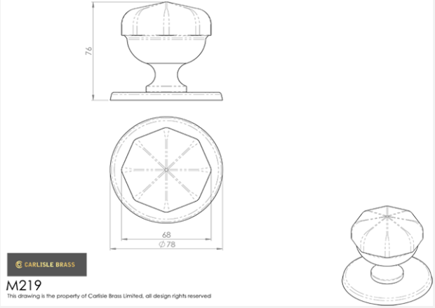 Carlisle M219 Octagonal Centre Door Knob