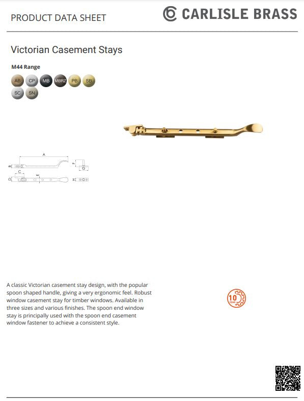 Copy of Carlisle Brass M44M 300mm Victorian Spoon End Casement Stay