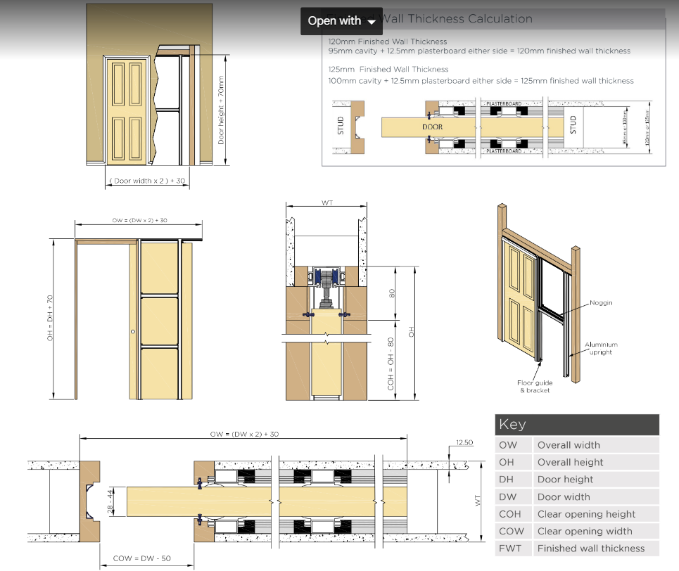 Henderson PDKSOFT Single Pocket Door Kit t/s 100-125mm Wall C/W Dual Soft Close