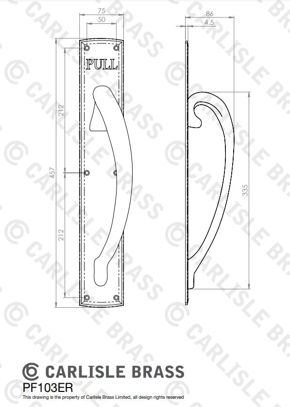 Carlisle PF104EL Left Hand Engraved Large Pull Handle 457x75mm - Left Hand