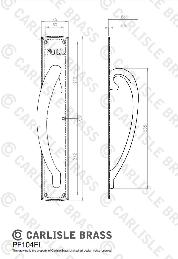 Carlisle PF104EL Left Hand Engraved Large Pull Handle 457x75mm - Left Hand