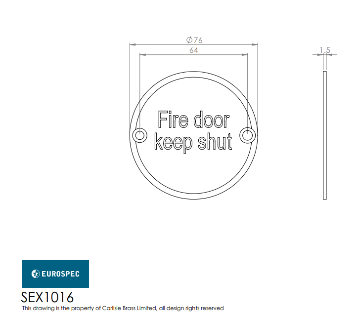 Eurospec SEX1016 "Fire Door Keep Shut" Symbol 76mm Disc Stainless Steel