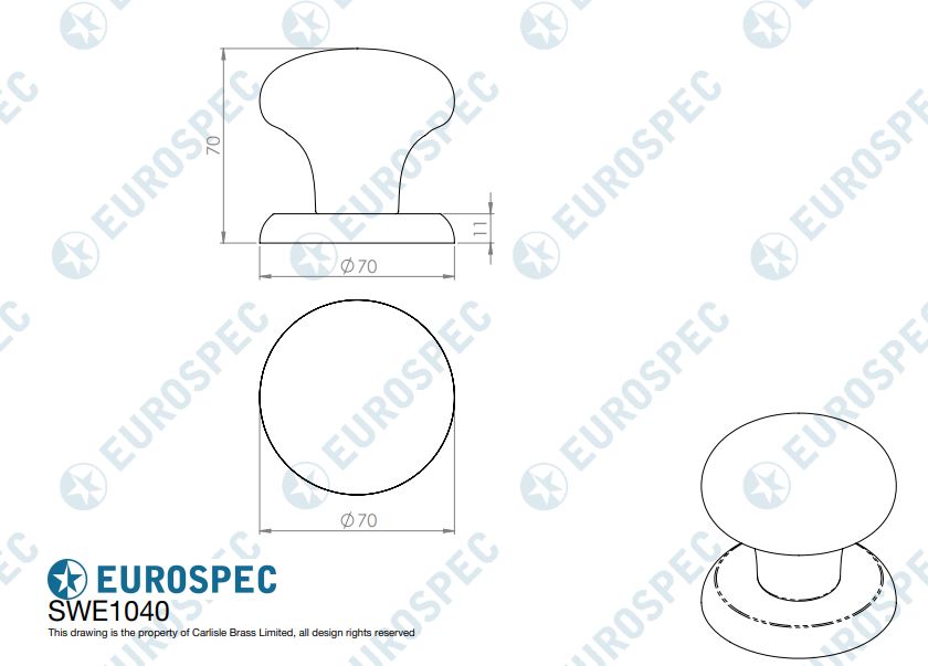 Eurospec SWE1040 Grade 316 Stainless Steel Centre Door Knob