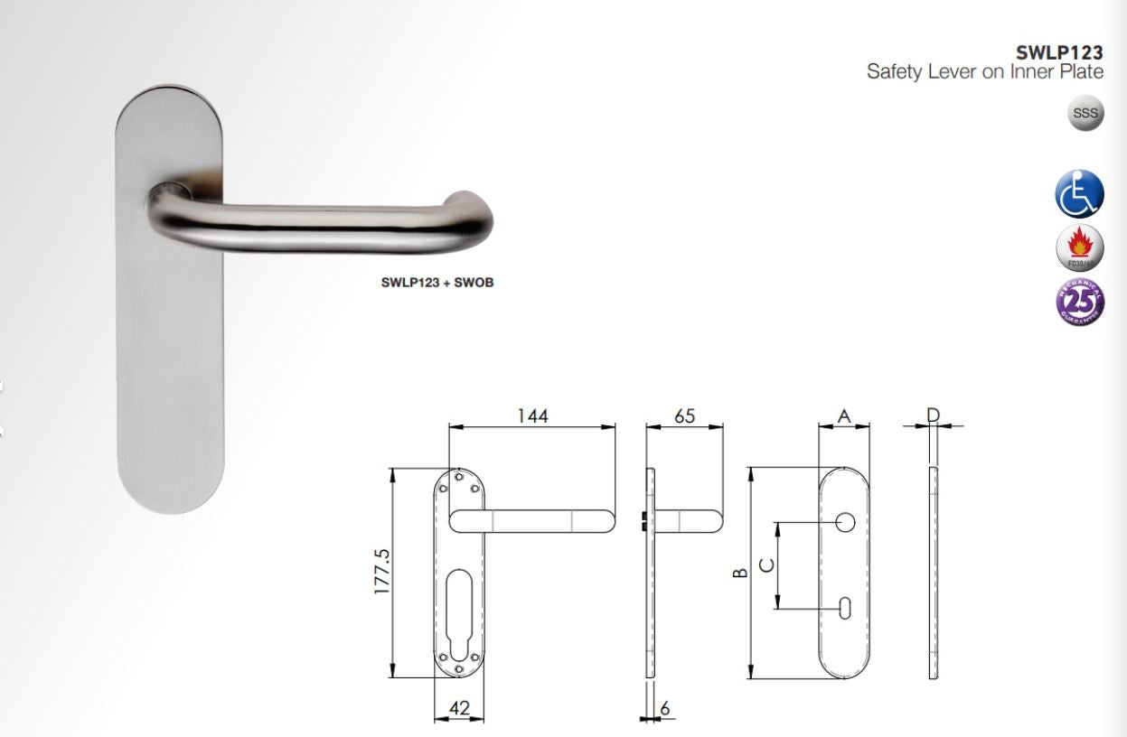 Eurospec SWLP Grade 316 Satin Stainless Steel Safety Lever On Plate