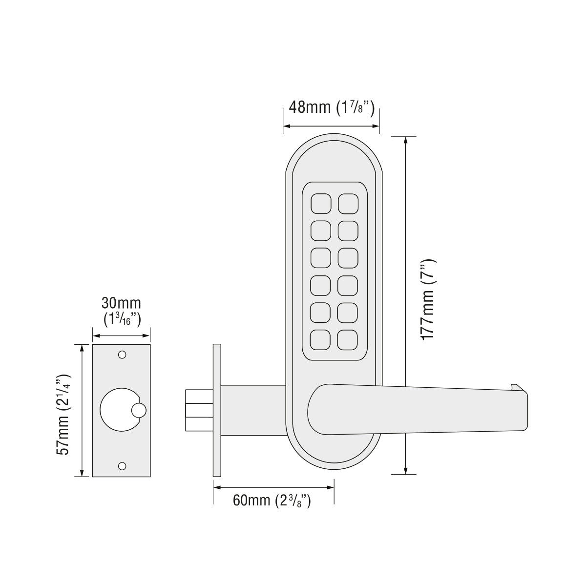 Codelock CL510 Black Marine Grade Lever Operated Digital Lock c/w Tubular Latch