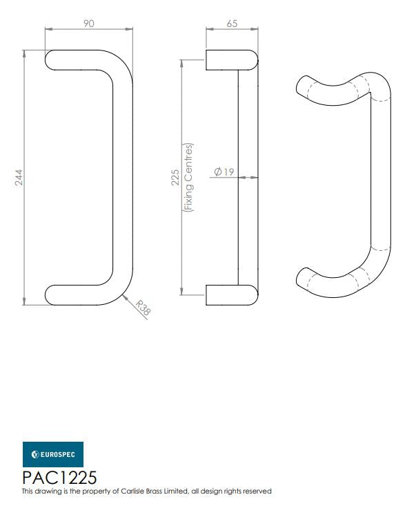 Eurospec Steelworx Cranked Grade 316 Stainless Steel D Type Pull Handle