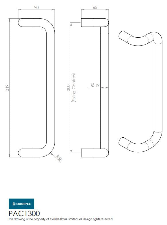 Eurospec Steelworx Cranked Grade 316 Stainless Steel D Type Pull Handle