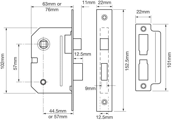 Union 2295 2.5" 2 Lever Mortice Lock