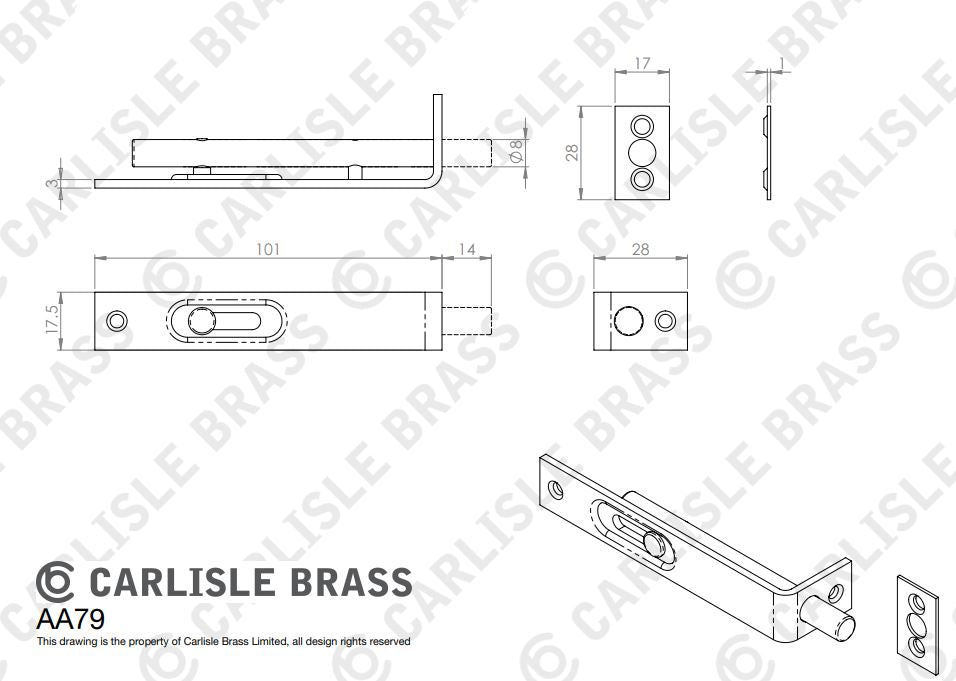 Carlisle Brass AA79 102mm Sunk Slide Flush Bolt