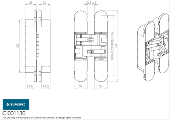 Ceam 1130VCH 3D Concealed Hinge 134x24x21mm