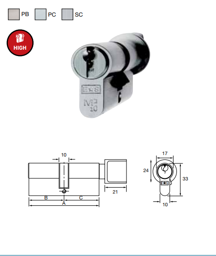Euro Spec Key Eurospec 10 Pin Satin Chrome Master Keyed Key & Turn Classroom Cylinde ...