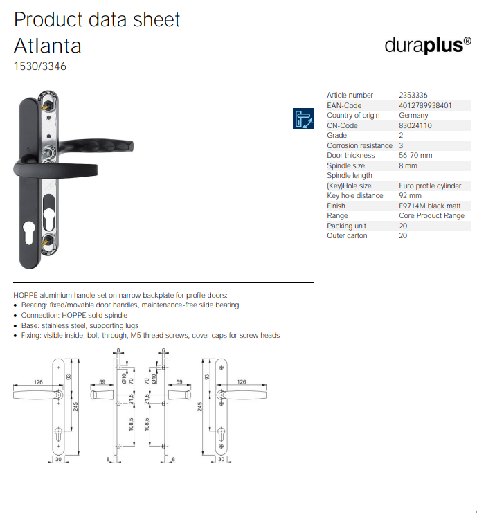 Hoppe Atlanta Munster Joinery Door Replacement Handles On Plate 92mm