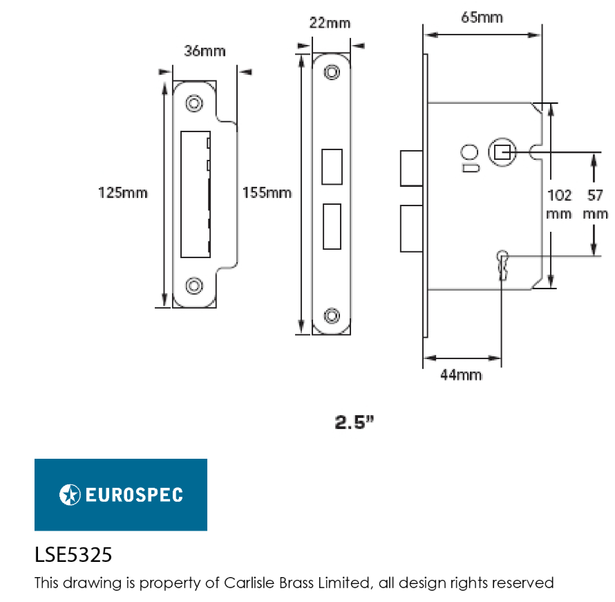 Eurospec Easi T 2 Lever Sashlock 64mm Square Forend CE Certified