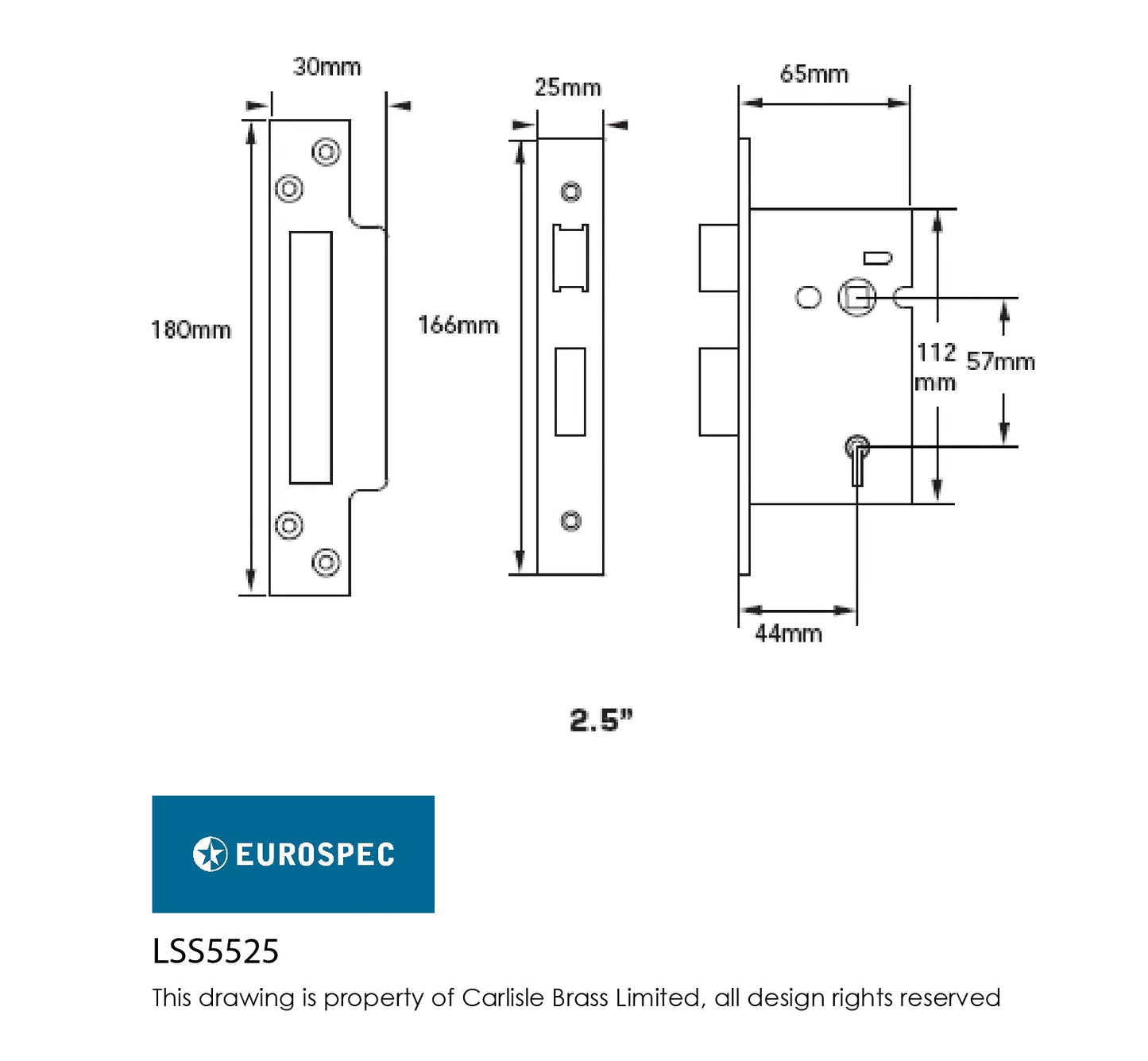 Eurospec LSS5325 Easi T 3 Lever Security Sashock 64mm