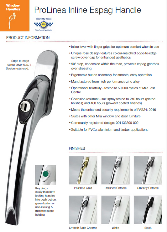 Mila Pro-Linea Universal Espagnolette Inline Window Handle