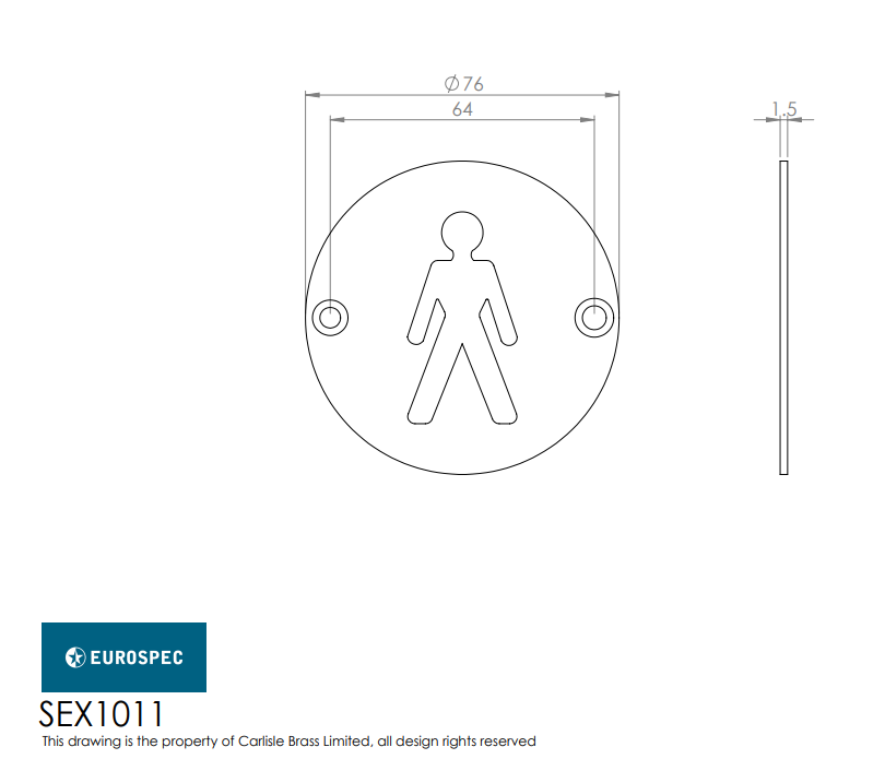 Eurospec SEX1011 "Male" Symbol 76mm Disc  Stainless Steel