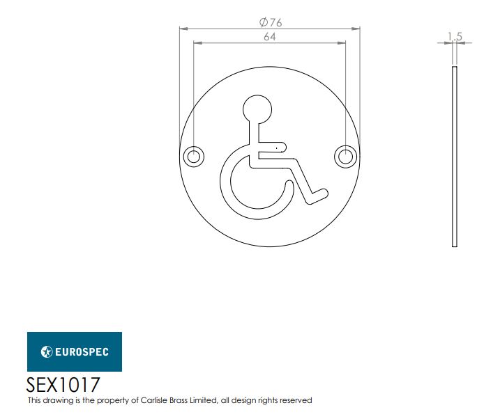 Eurospec SEX1017 "Disabled" Symbol 76mm Disc  Stainless Steel