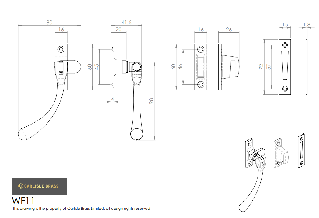 Carlisle Brass WF11 Bulb End Casement Fastener Weather Stripped Windows